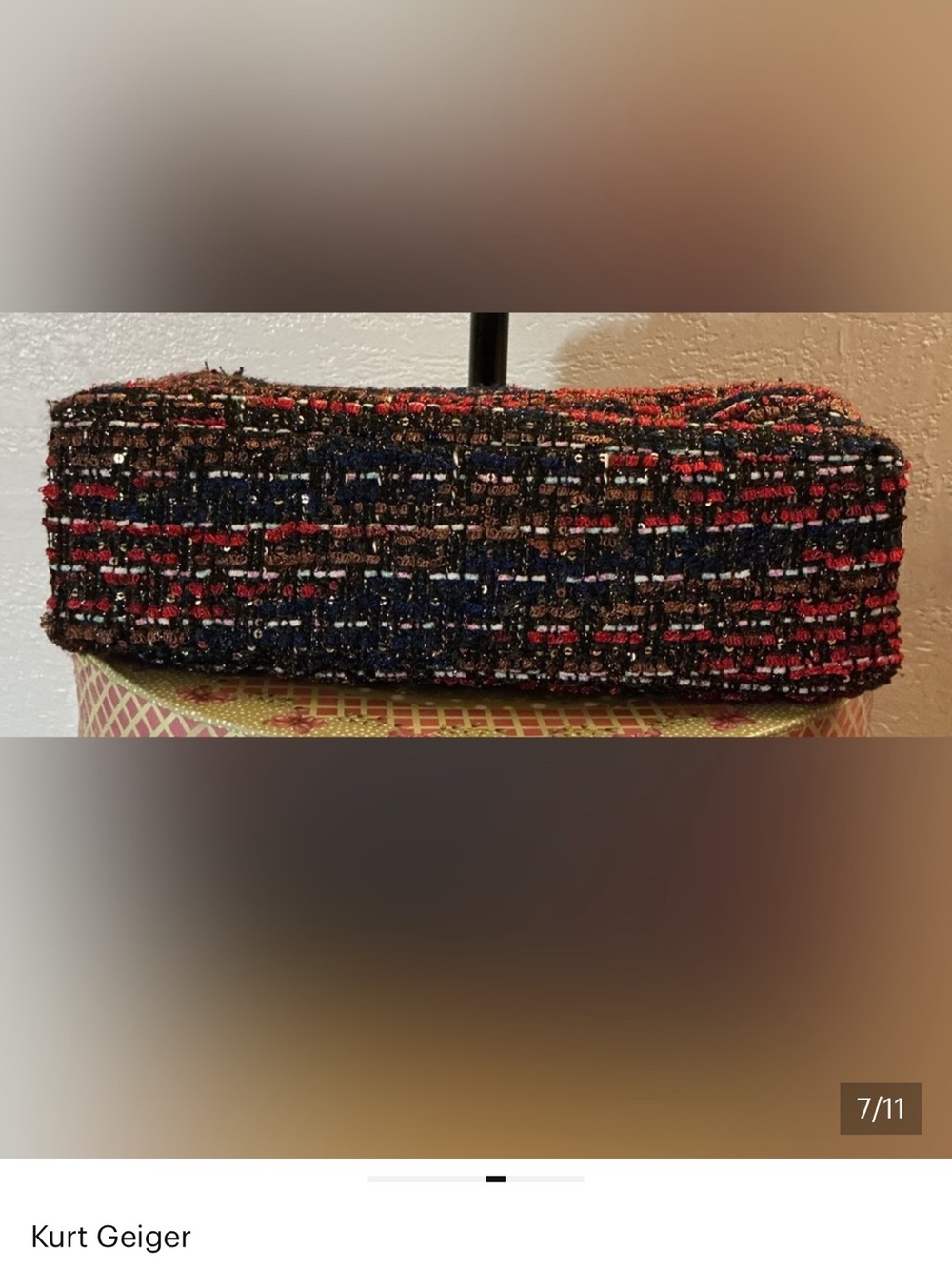 Kurt Geiger Kensington Tweed Shoulder Bag with Gold Chain - Black & Red EUC - Picture 13 of 15